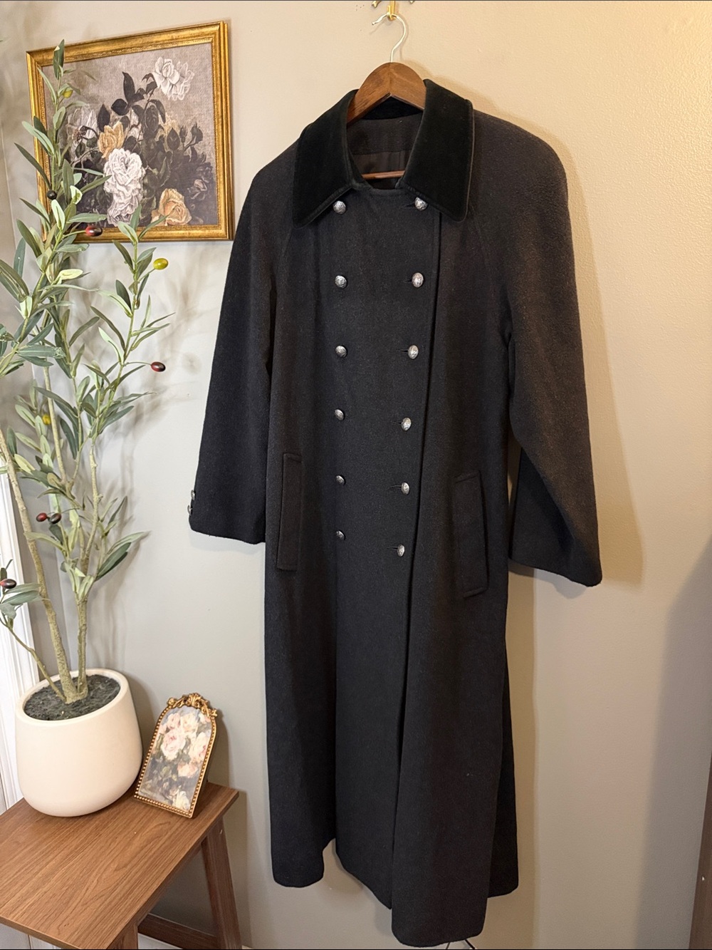 Anne Klein II Black Wool Angora Long Military Coat Double Breasted Size 8 - Picture 6 of 9